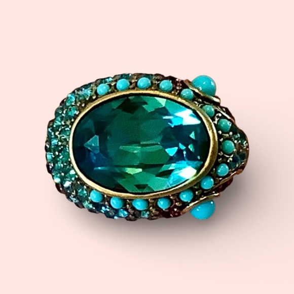 Heidi Daus Jewelry - Heidi Daus Art DecobTurquoise Teal Oval Crystal Statement Ring. NWOT Sz. 7.5